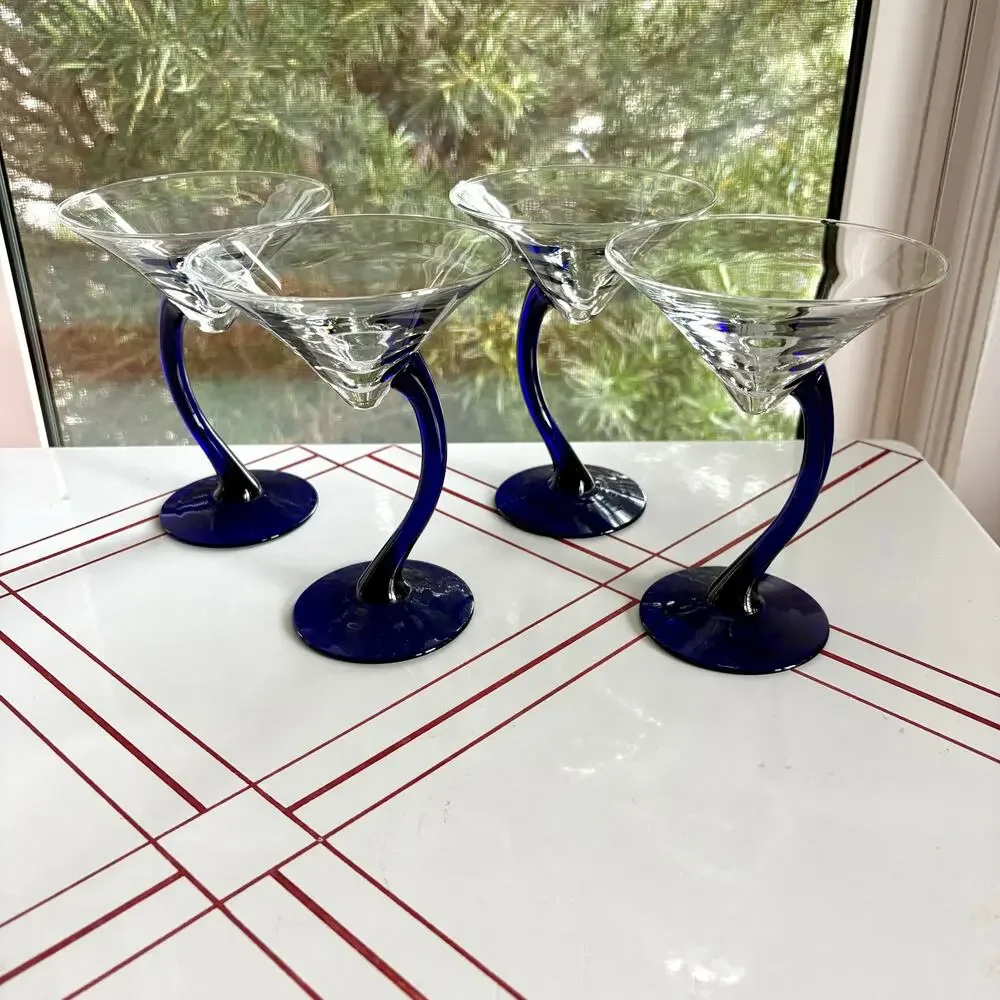 Vintage Libbey Bravura Martini Glasses Set of 4 Cobalt Blue Stem